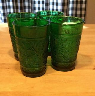 Vintage Anchor Hocking Forest Green Sandwich Juice Glasses Set Of 4