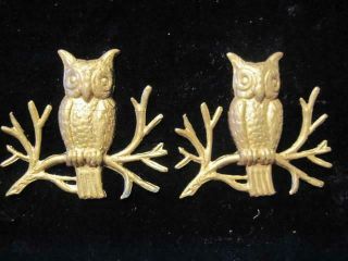 Vtg Owl On Branch Brass Findings Stampings 2 "