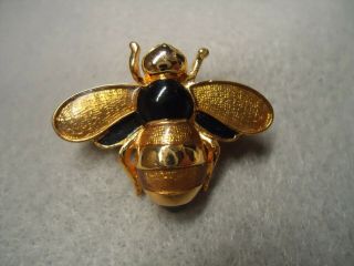 Vintage Golden Yellow & Black Enamel Bumble Bee Honey Bee Insect Brooch Pin