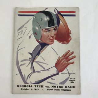 Vintage 1943 Notre Dame Football Game Program Vs Georgia Tech History Photos