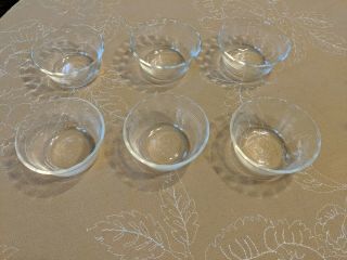 Set of 6 VINTAGE CLEAR PYREX CUSTARD CUPS 6 oz Scalloped 3 Ring 463 Prep Bowls 2