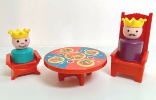 Fisher Price Vintage Little People Castle King Prince Throne Chairs Round Table
