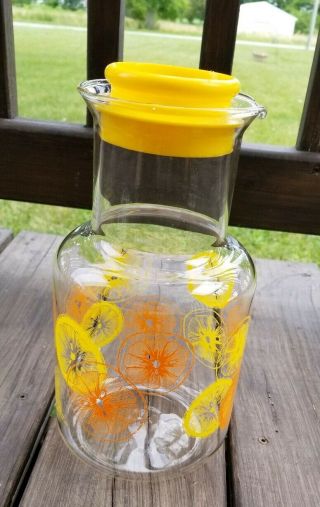 Vintage Pyrex 3520 Glass Juice Pitcher And Lid Lemons & Oranges 2 Qt 2 L Corning