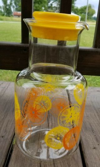 Vintage Pyrex 3520 Glass Juice Pitcher and Lid Lemons & Oranges 2 QT 2 L Corning 3