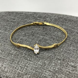 Vintage Avon Sp Gold Tone Bracelet With Clear Marquis Rhinestone Delicate