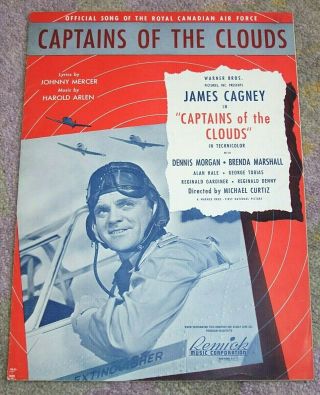 James Cagney Captains Of The Clouds Vintage Sheet Music,