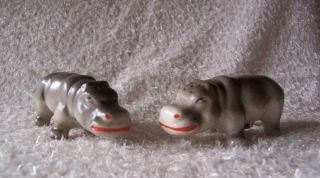 Vintage Hippos Ceramic Salt & Pepper Shakers Hippopotamus Japan Cork