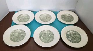6 Vintage Green Pastoral Bread Dessert Plates By Taylor Smith Taylor