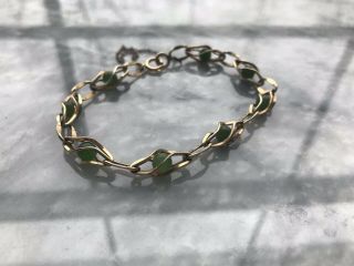 Vintage Krementz Captured Jade 14k Gold Overlay Bracelet
