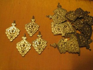 Vtg Scalloped Spade Drop Brass Jewelry Finding Stamping 1.  25 "