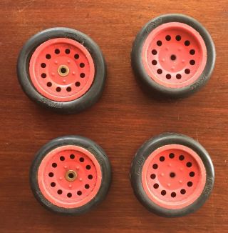 Vintage Red R/c 1/10 Racing Wheels With Traxas Tires Set Of 4 Car Parts
