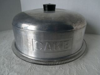 Vintage Aluminum Cake Cover With Glass Cake Plate