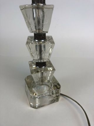 Vintage Etched Glass Cube Table Lamp Hollywood Regency / Mid Century Modern