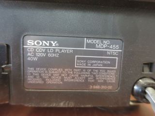 Sony MDP - 455 CD CDV LD Laser Disc Player,  powers on, 3