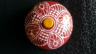 Vintage 1980 ' s Ceramic Dome Covered Butter Dish with raised paint design 4