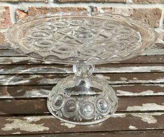 Vintage 8.  5”x5.  5” Clear Pressed Glass Cake Stand Cupcake Pedestal Plate Platter