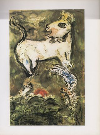 1988 Vintage Marc Chagall " Wash 3 " Donkey,  Bird,  Hand,  Sun Color Art Lithograph