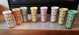 Atomic Plastic Vintage Tumblers Set Of 8 4 Colors,  White,  Yellow,  Green & Pink