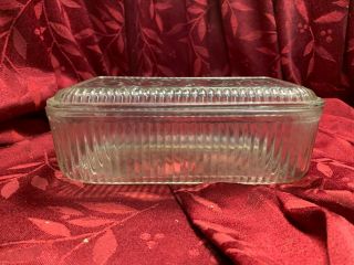 Vintage Federal Glass 9x5 Clear Ribbed Glass Embossed Fruit Lid Refrigerator Box
