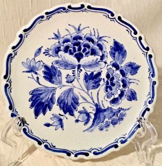 Vintage Delft Blue Hand - Painted Decorative Wall Plate Made In Holland 4.  5 "