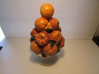 Vintage Capodimonte Type Round Bowl Of Oranges Pyramid Stand