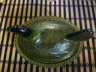Vintage Indiana Green Depression Glass Chicken / Hen On Nest Covered Candy Dish 2
