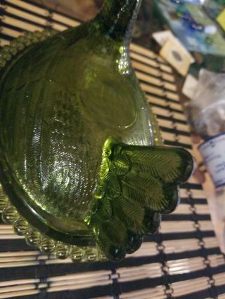 Vintage Indiana Green Depression Glass Chicken / Hen On Nest Covered Candy Dish 4