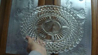 Vintage Large Heavy 14  Clear Glass Diamond Pattern Divided 6 Section Platter