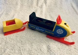 Vintage Fisher Price Little People Mini Snowmobile 705 With Sled Trailer