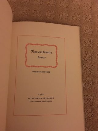 Town and Country Lovers by Nadine Gordimer Signed First Edition Limited Edition 5