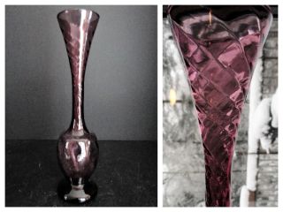 Vintage Vase Amethyst Art Glass Hand Blown Optic Mid Century Modern