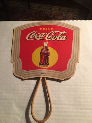 Vintage 1930’s Drink Coca Cola Cardboard Fan Rolled Paper Handle St Louis Bottle