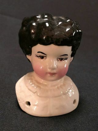 Vintage Victorian Style Porcelain Doll Head Black Hair,  Unmarked,  Age Unknown