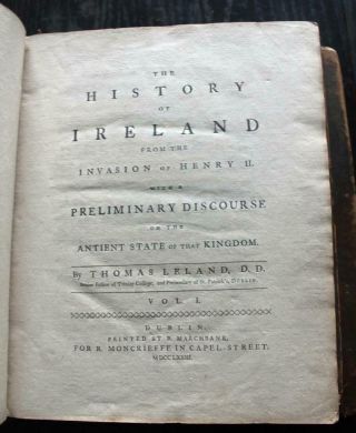 1773 History Of Ireland By Thomas Leland Uk Henry Ii Irish Dublin