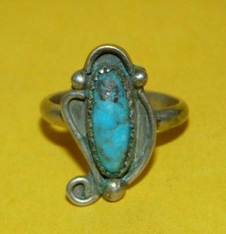 Vtg Old Pawn Native Navajo Sterling Silver Turquoise Ring Size 7.  25 Signed " Am "