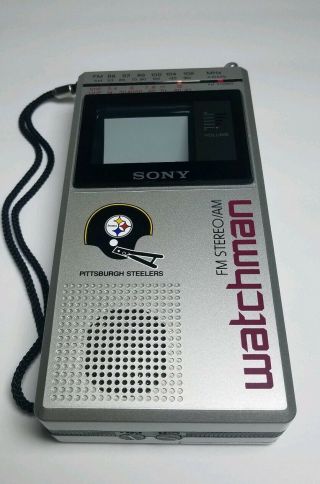Sony Watchman Fd - 30a Vhf Uhf Tv Am Fm Radio With Case Steelers Edition