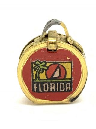 Vtg Enamel Florida Suit Case Doll House Miniature Brass