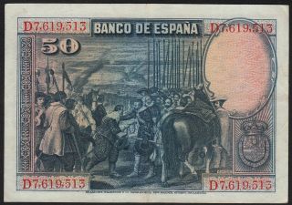 1928 50 Pesetas Spain Vintage Paper Money Rare Old Banknote Currency P 75b Xf
