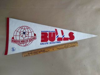 Large Vintage Felt Wha Hockey Pennant Birmingham Bulls Salute Scouting