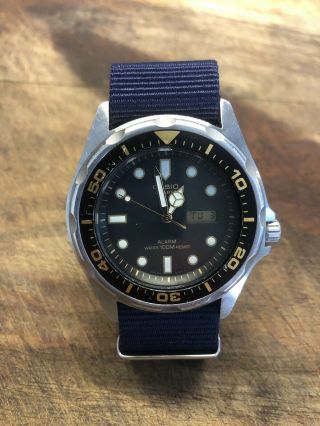Casio,  100m Dive Watch.  Rare,  Vintage.  All S.  Steel - Rotating Bezel.  