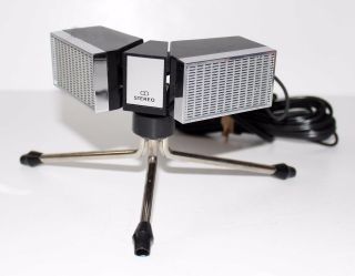 Vintage Mini Stereo Microphone Tape Recorder Computer Dual Portable On Stand