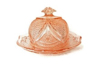 Pink Depression Butter Cheese Dish Top And Bottom Vintage Domed