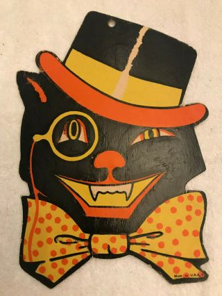 Vintage Halloween Top Hat Black Cat Luhrs Diecut Wall Decoration 1950s Marked