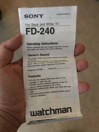 Sony Walkman Portable TV FD - 240 6