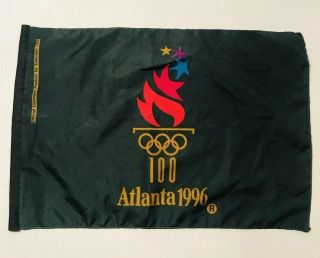 Vintage 90s 1996 Usa Olympics Atlanta Torch Spell Out Flag Banner Green