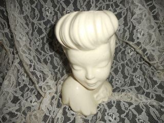 Vintage 7 " White Ceramic Glamour Girl Head Vase 1950 