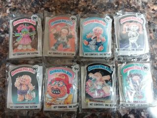 8 Topps Vintage Garbage Pail Kids Buttons Pins 1986 Series 1 In Packages