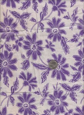 Vintage Feedsack Purple White Floral Feed Sack Quilt Sewing Fabric 35 X 21