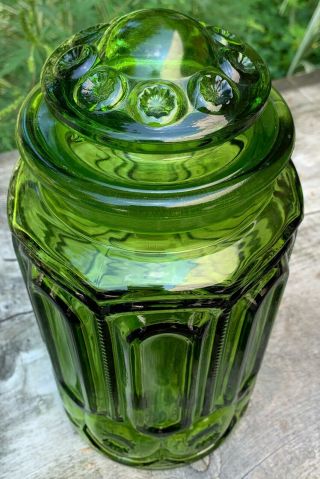 Vintage L.  E.  Smith Moon & Stars Canister Apothecary Jar Green Glass Large