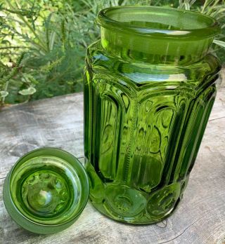 Vintage L.  E.  Smith Moon & Stars Canister Apothecary Jar Green Glass Large 3